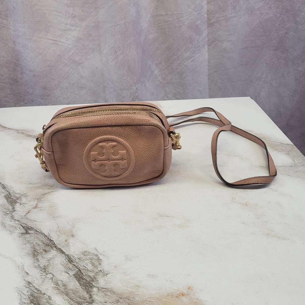 Tory Burch Perry Bombé Mini Bag Double Zip Crossbody Peachy Nude Devon Sand